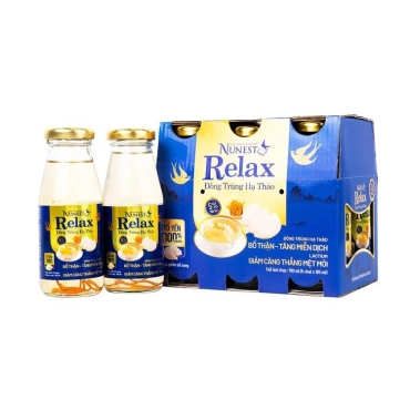 Nước Yến Sào Cao Cấp Nunest Relax Đông Trùng Hạ Thảo bổ thận, tăng miễn dịch, giảm căng thẳng mệt mỏi (6 Chai x 185ml)