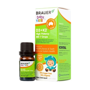 Siro Brauer Baby Kids D3+k2 High Potency MK-7 Drops 10ml bổ sung vitamin D3 và vitamin K2